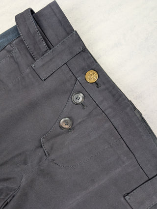Black Cotton Pants With Brass Buckles