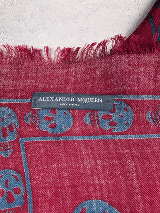 Burgundy And Blue Square Scarf With Skull Patterns