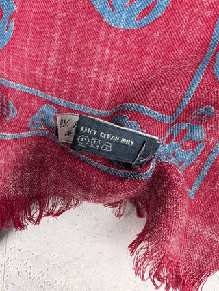 Burgundy And Blue Square Scarf With Skull Patterns