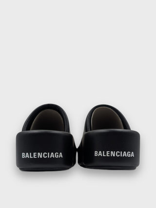 Balenciaga Black Open Toe Platform Sliders, view 2