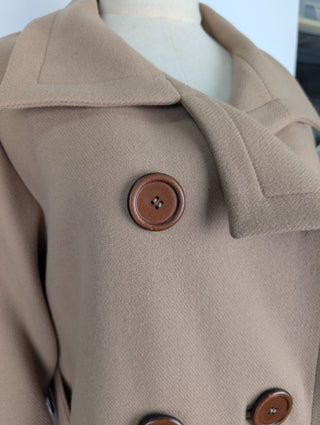 Beige Double Breasted Button Coat With Waistband