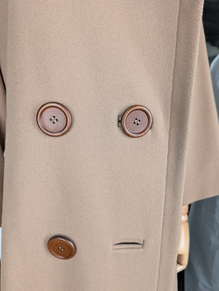 Beige Double Breasted Button Coat With Waistband