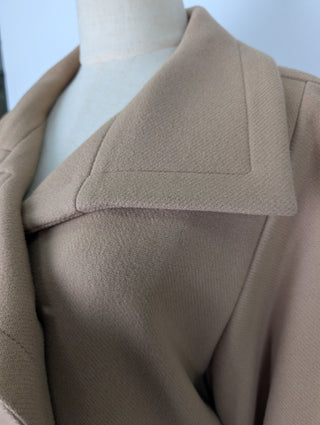 Beige Double Breasted Button Coat With Waistband