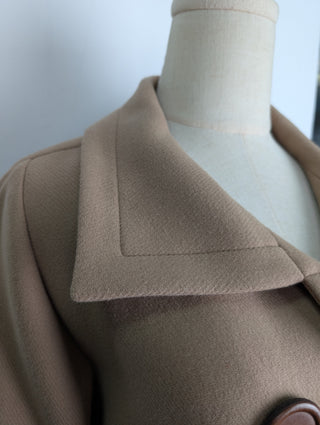 Beige Double Breasted Button Coat With Waistband