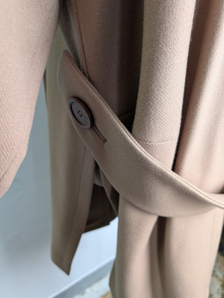 Beige Double Breasted Button Coat With Waistband