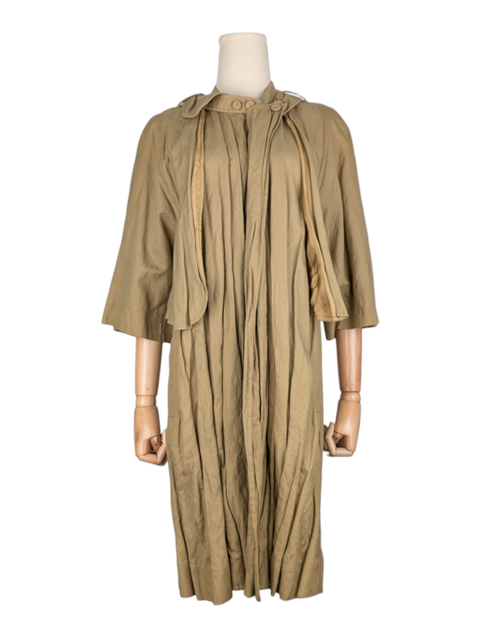 Khaki Open Coat With Waistbelt