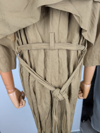 Khaki Open Coat With Waistbelt
