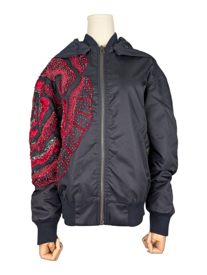 Embroidery Bomber Jacket With Velvet Lining