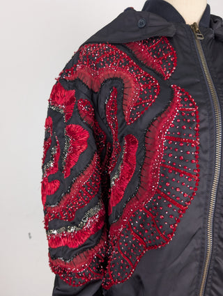 Embroidery Bomber Jacket With Velvet Lining