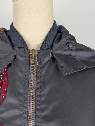 Embroidery Bomber Jacket With Velvet Lining