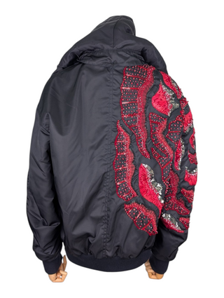 Embroidery Bomber Jacket With Velvet Lining