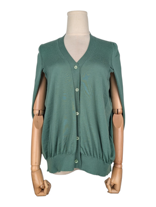 Green Cashmere Sleeveless Cape Cardigan