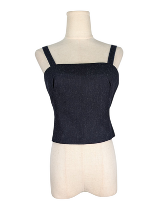 Navy 1998 Vintage Runway Fleece Wool Bustier Top