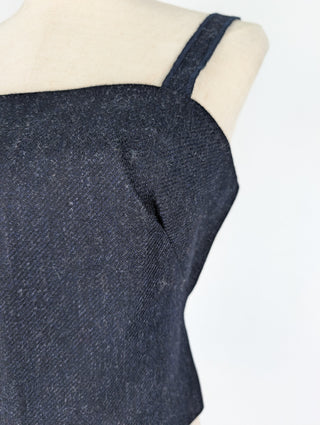 Navy 1998 Vintage Runway Fleece Wool Bustier Top