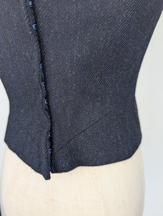 Navy 1998 Vintage Runway Fleece Wool Bustier Top