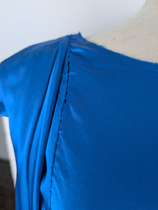 Blue Silk Dress With Puff Shoulders