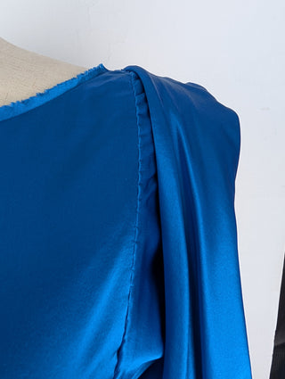 Blue Silk Dress With Puff Shoulders