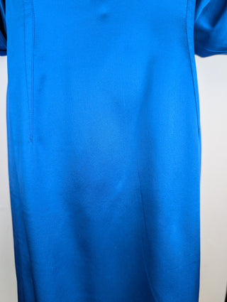 Blue Silk Dress With Puff Shoulders
