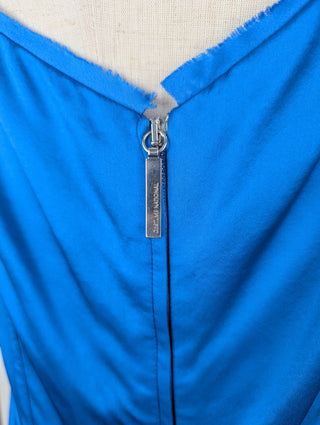 Blue Silk Dress With Puff Shoulders
