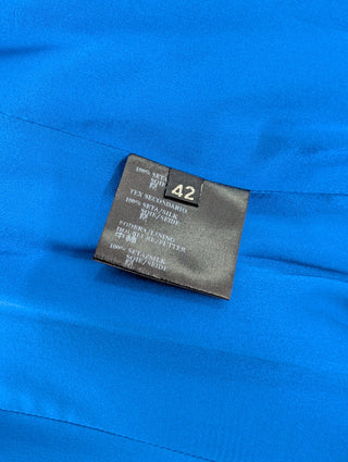 Blue Silk Dress With Puff Shoulders