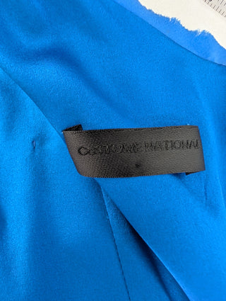 Blue Silk Dress With Puff Shoulders