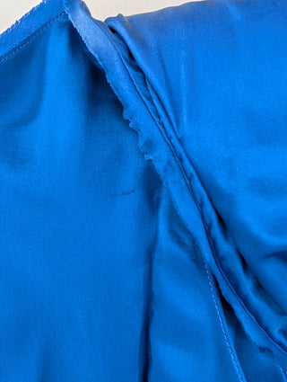 Blue Silk Dress With Puff Shoulders