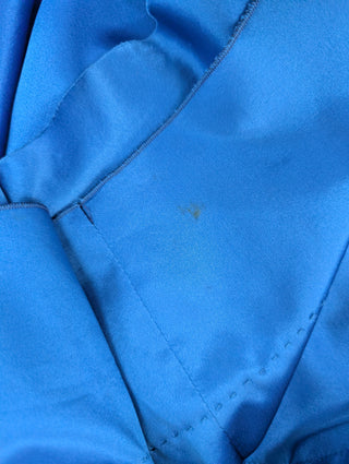 Blue Silk Dress With Puff Shoulders