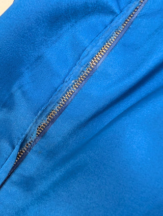 Blue Silk Dress With Puff Shoulders