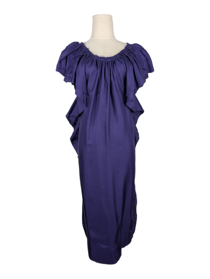Purple Silk Dress With Ruffle Shoulders
