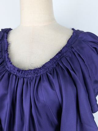 Purple Silk Dress With Ruffle Shoulders