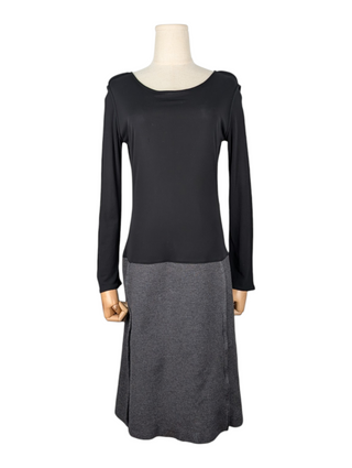 Black Two-Tone Fabric Wool Dress