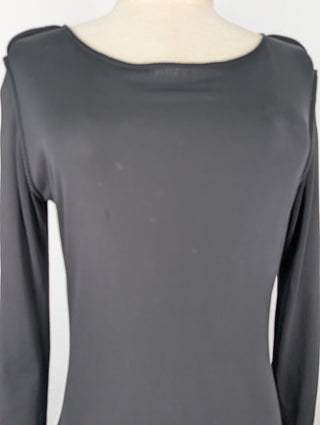 Black Two-Tone Fabric Wool Dress