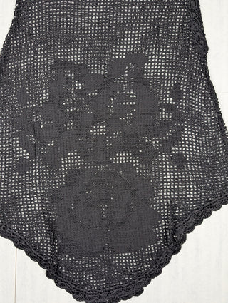 Black Knit Mesh Skirt With Floral Pattern