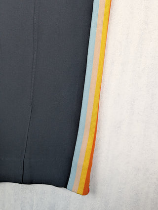 Black Elastic Waist Pants With Multicolor Stripes