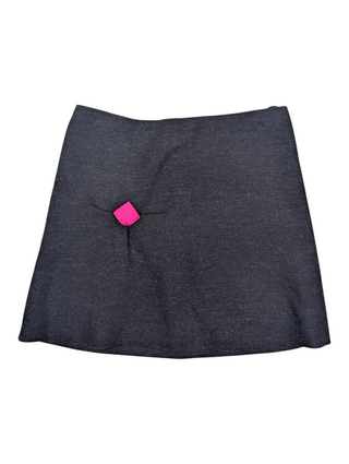 Navy Wool Skirt With Magenta Patch Detail