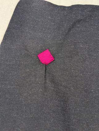 Navy Wool Skirt With Magenta Patch Detail