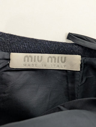 Navy Wool Skirt With Magenta Patch Detail