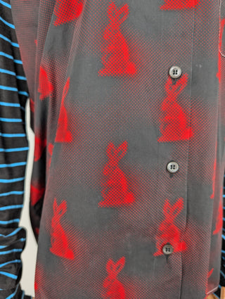 Red 2016 Rabbit Graphic Print Button Up Shirt