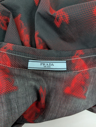 Red 2016 Rabbit Graphic Print Button Up Shirt