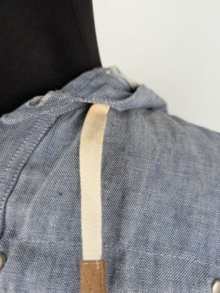 Blue Linen Functional Jacket With Hood