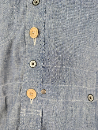 Blue Linen Functional Jacket With Hood