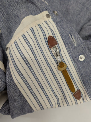 Blue Linen Functional Jacket With Hood