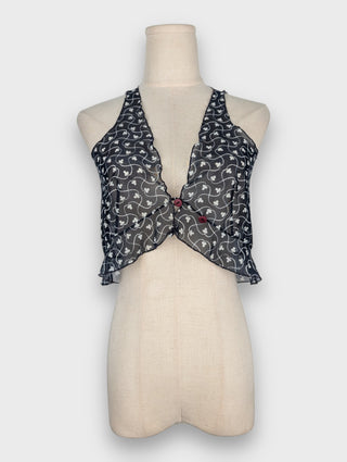 Emporio Armani Blue Mesh Floral Clover Leaf See-Through Top, front