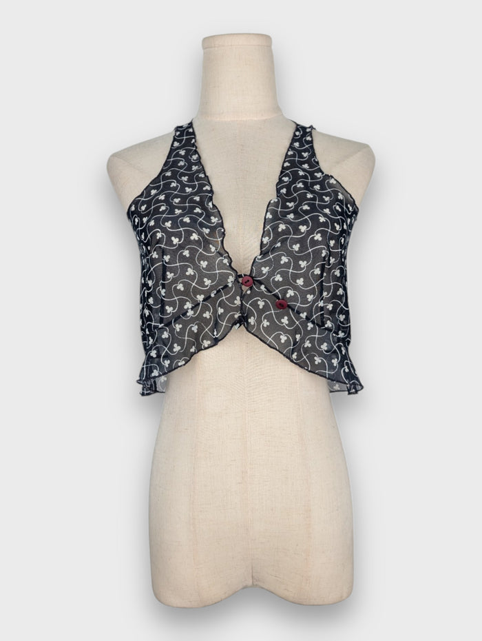 Emporio Armani Blue Mesh Floral Clover Leaf See-Through Top