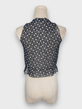 Emporio Armani Blue Mesh Floral Clover Leaf See-Through Top, back