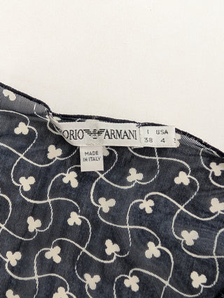Blue Mesh Floral Clover Leaf See-Through Top