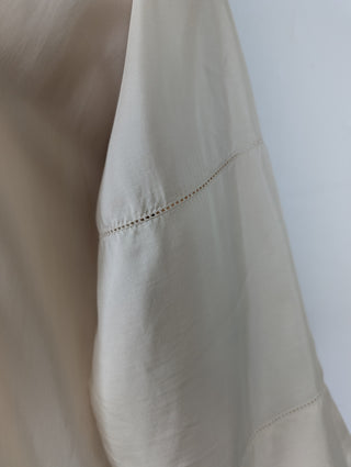 Beige And Purple Dress With Black Ribbon Detail