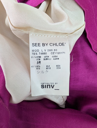 Beige And Purple Dress With Black Ribbon Detail