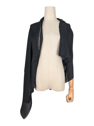 Black Sheer Cape With Zipper Collar Detail