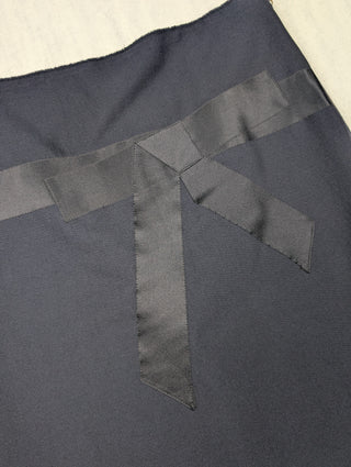 Navy Wool Skirt With Ribbon Detail